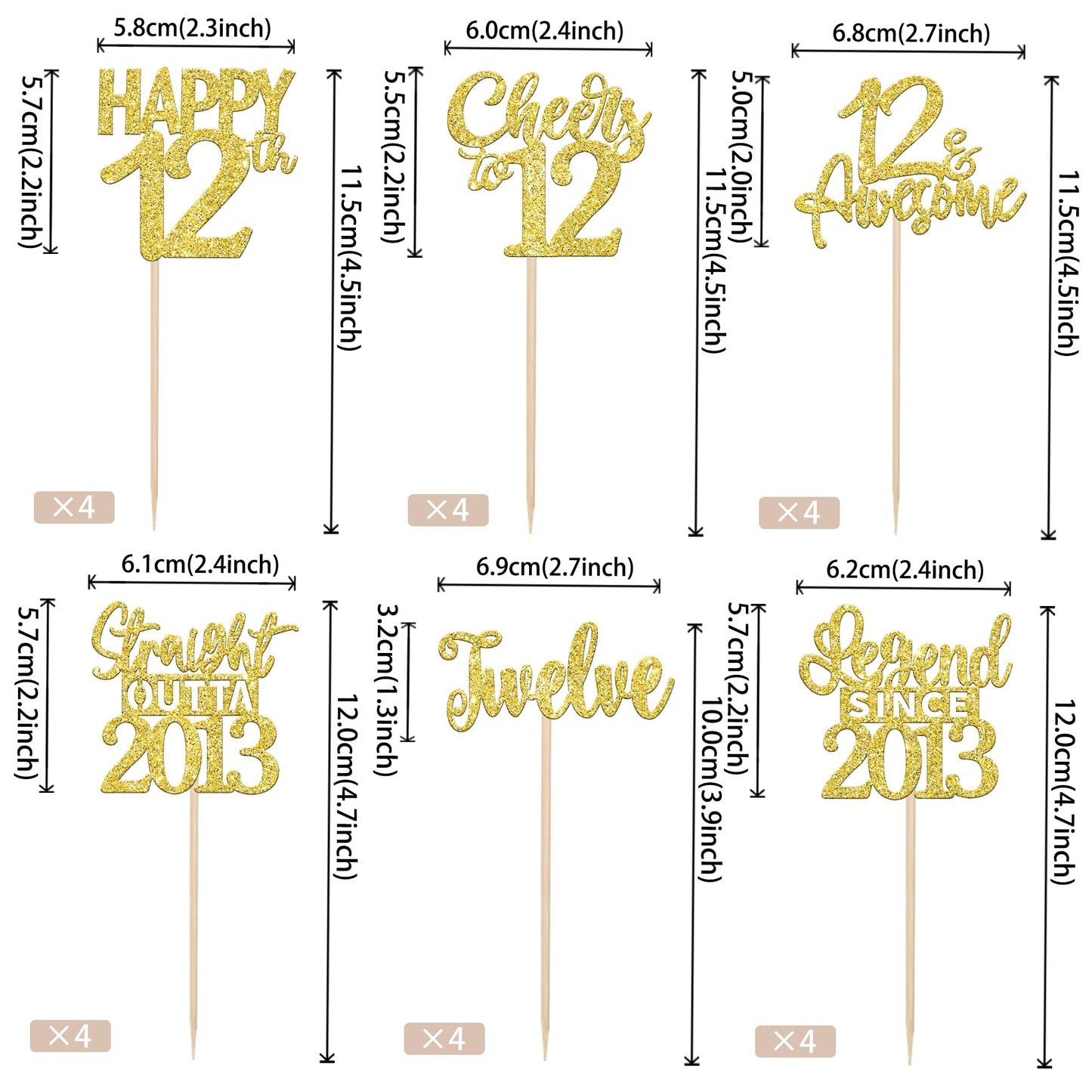 24Pcs 12Th Birthday Cupcake Toppers Twelve Happy 12Th Official Teenager Straight Outta 2013 Cupcake Picks Cheers To 12 Lengend S