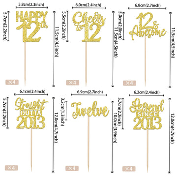 24Pcs 12Th Birthday Cupcake Toppers Twelve Happy 12Th Official Teenager Straight Outta 2013 Cupcake Picks Cheers To 12 Lengend S