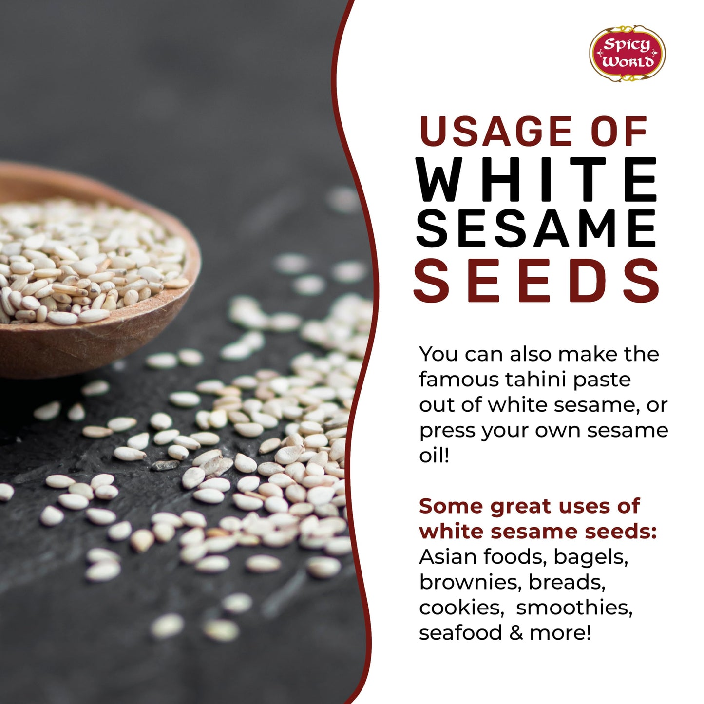 White Sesame Seeds 14Oz Bag - Natural, Raw, Hulled - By Spicy World