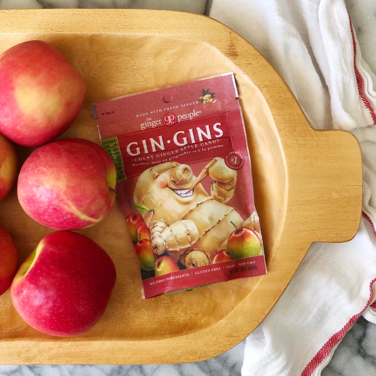The Ginger People GIN GINS Spicy Apple Ginger Chews – 100% Natural Candy – Pack of 12 – 3oz Bags – Individually Wrapped