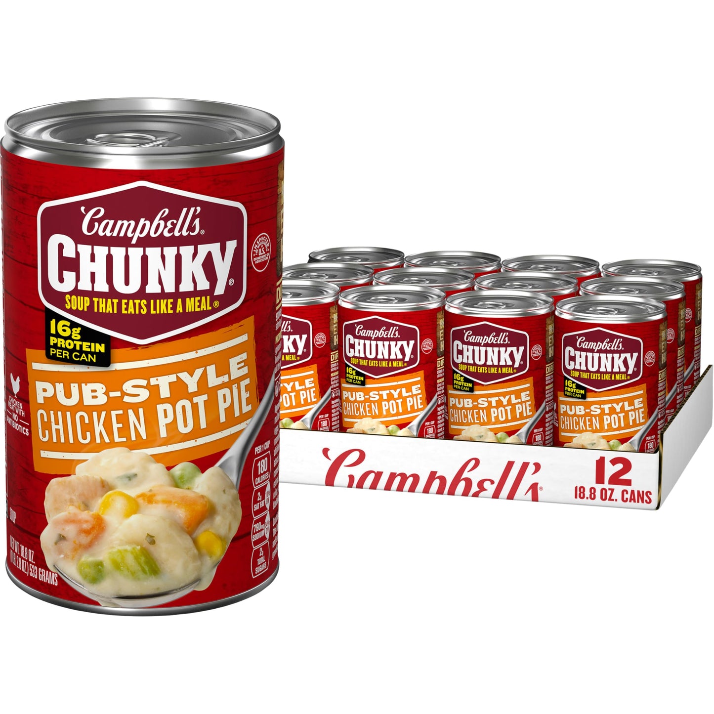 Campbells Chunky Soup, Pub-Style Chicken Pot Pie Soup, 18.8 oz Can (Pack of 12)
