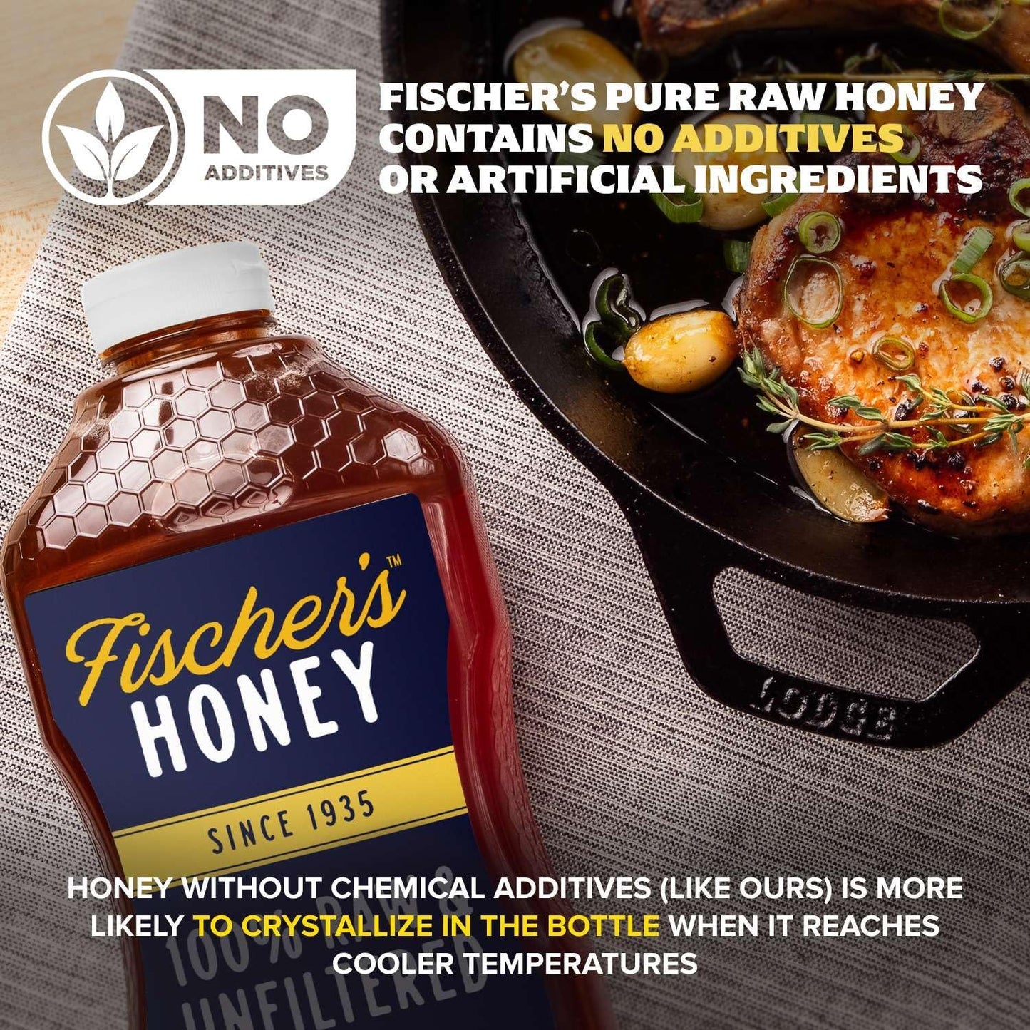 Fischers 100% Pure, Raw & Unfiltered Honey, 40 oz - USA Made Honey - All-Natural Sweetener - Rich Flavor Profile, Packed with Nu