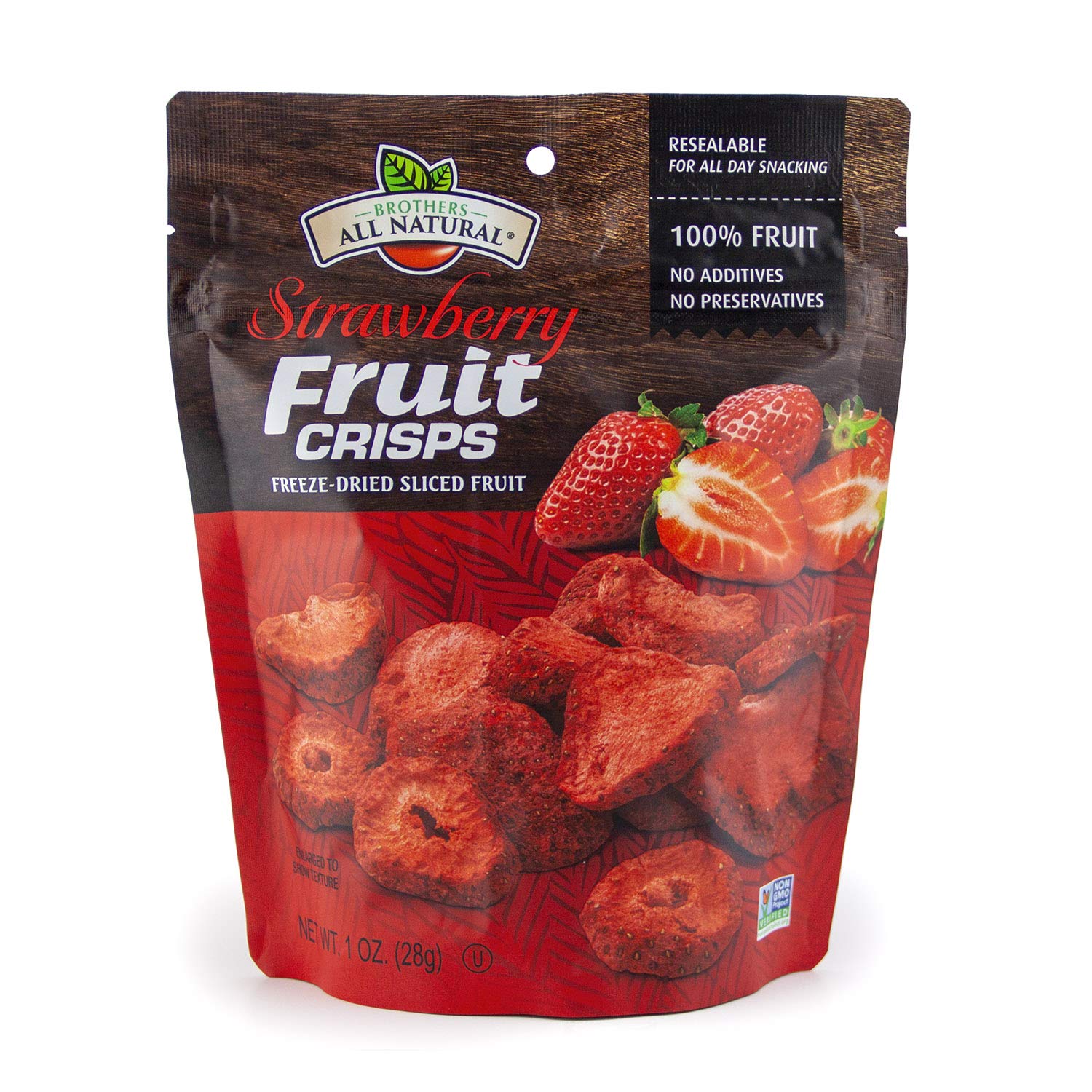 Brothers All Natural Freeze Dried Fruit Crisps, Strawberry, 1 Oz (Pack of 1), Made with 100% Fruit, Gluten Free, Soy Free, Vegan