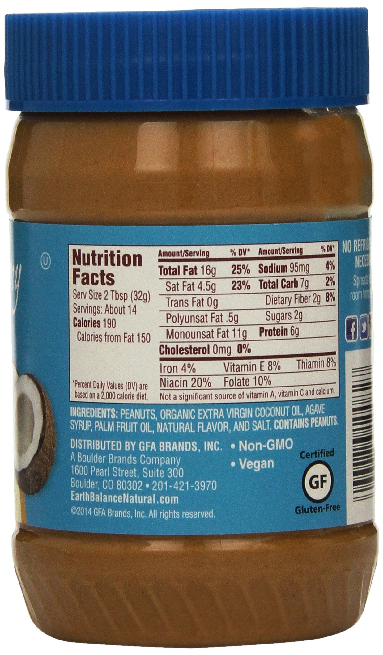 Earth Balance Coconut Peanut Butter Creamy 1 Pound (Pack Of 2)