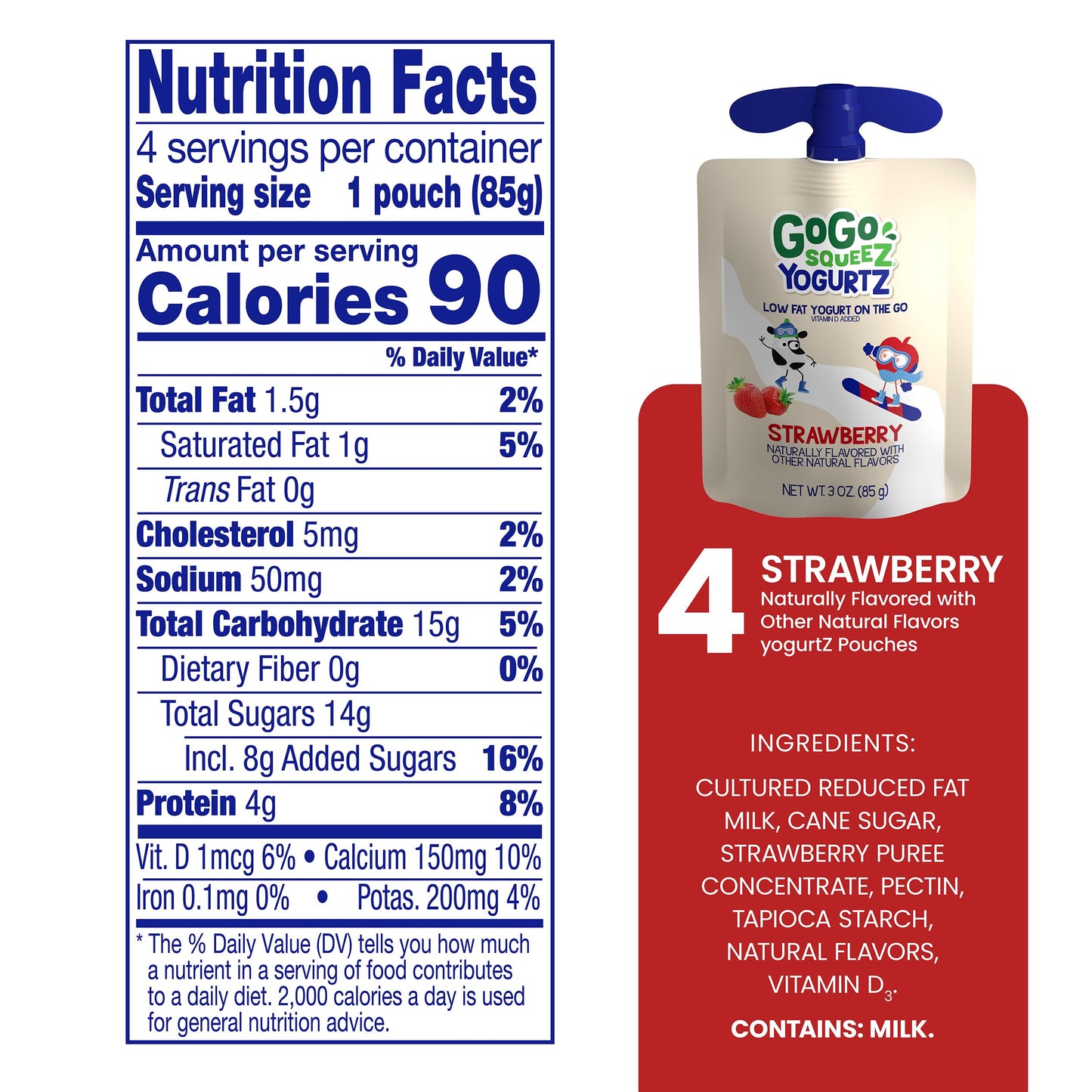 GoGo squeeZ YogurtZ Strawberry Kids Snacks, 3 oz (Pack of 4), Gluten Free, Nut Free, BPA Free, Model 280016