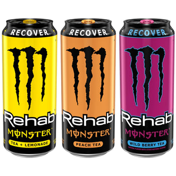 Monster Energy Rehab Tea + Lemonade, Peach Tea, Wild Berry Tea, Variety Pack, Energy Iced Tea,15.5 Ounce (Pack of 15)