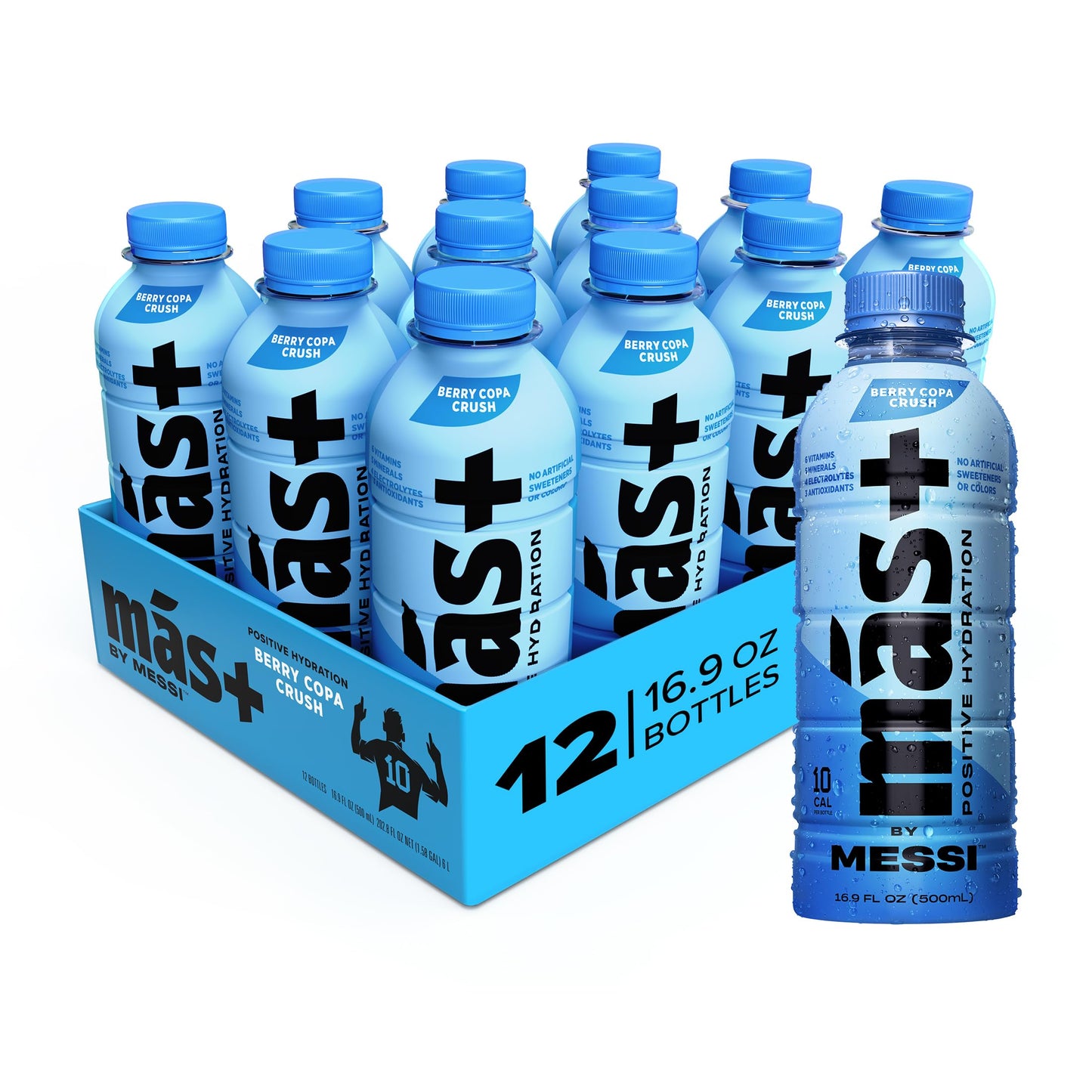 M  s+ by Messi 16.9oz Berry Copa Crush, Sports Drink & Hydration Beverage, Natural Flavors with Vitamins and Electrolytes, No Ar