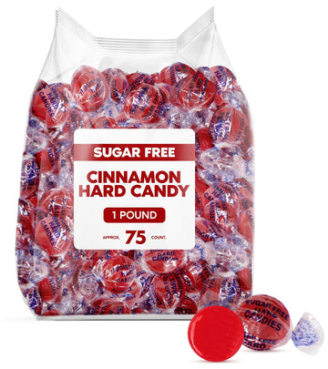 Sugar Free Hot Cinnamon Hard Candy Discs - 1 Pound Individually Wrapped Red Cinnamon Candies For Snacks & Treats - Approx. 75 Co