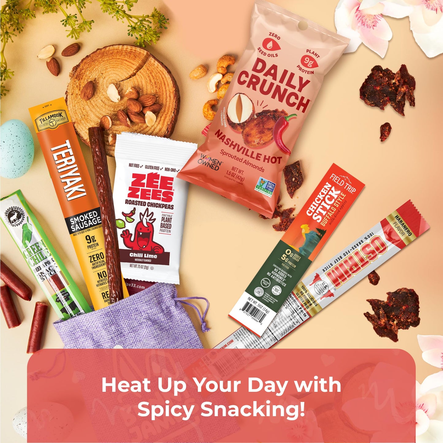 Spicy Jerky & Nuts Gift For Men - Basket Stuffers For Adults Prefilled W Curated Exotic Beef Jerky - Premade Gift Bag For Dad, M