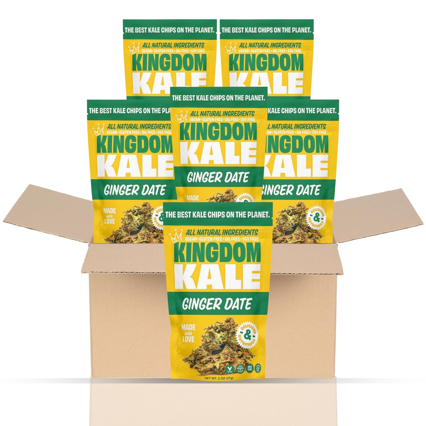 Kingdom Kale, Kale Chips, Ginger Date, Healthy Snacks, Plant Based, Gluten-Free, Soy-Free, Non GMO, Vegan, Plant Protein Snacks,