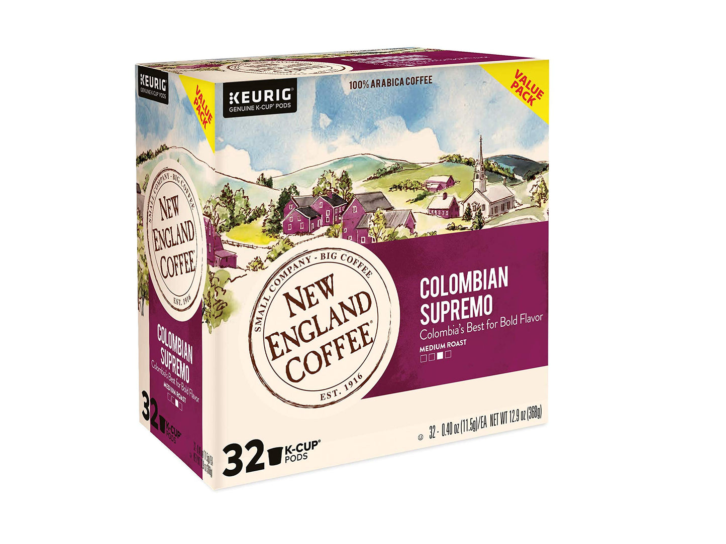 New England Coffee Colombian Supremo Medium Roast Single Serve Pods, 32Ct Box (Pack Of 1)