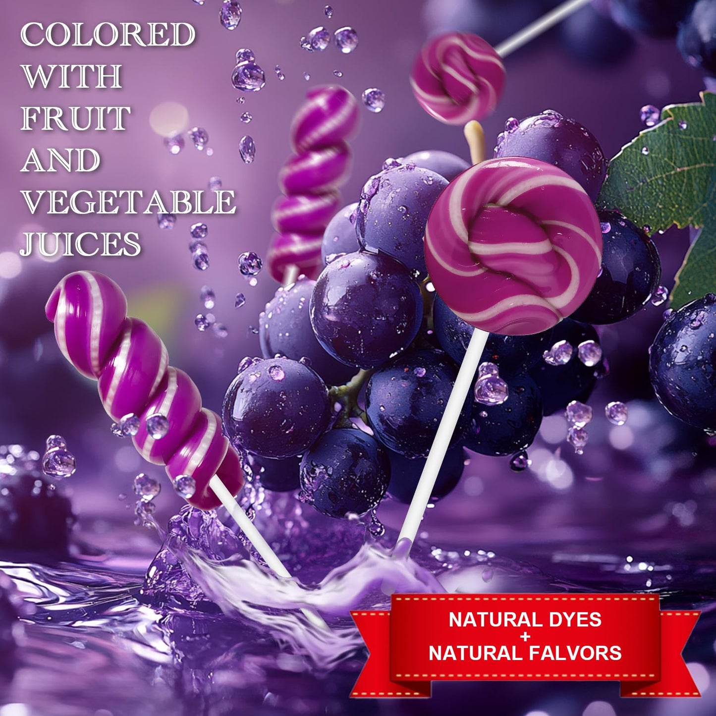 ZOFIA SWEET 32 Pack Twisty & Swirl Lollipops, Individually Wrapped, G  Flavor, Purple, No Artificial Dyes or Flavors