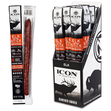 Icon Meats Elk And Pork Snack Sticks - Original Flavor - 24 Pack Of Individually Wrapped Jerky Meat Sticks, Usda Approved, All N