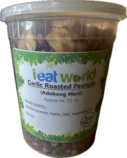 Adobon Mani Halal Garlic Roasted Red Skin Peanuts Filipino Snack Home Made No Preservatives Halal Snacks (21 Oz, Plain)