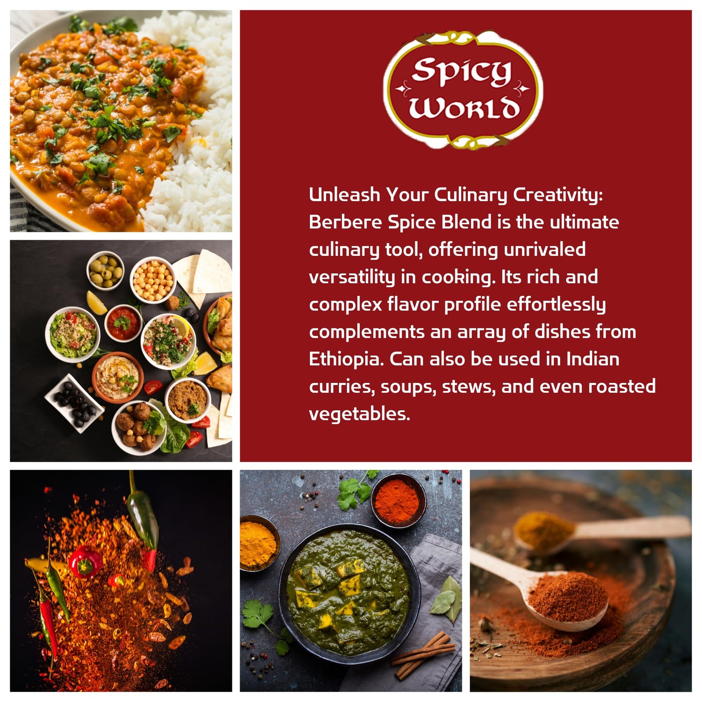 Spicy World Berbere Spice Blend 3.5Oz | Authentic Ethiopian Seasoning Hand-Blended | Rich 14-Spice Mix For Flavorful Dishes