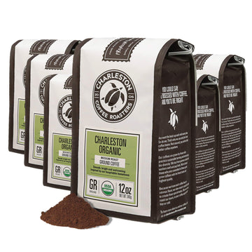 Charleston Coffee Roasters | Specialty Organic Ground Coffee | Hand Picked, Premium Slow Roast (Charleston Organic, Medium Roast) 12Oz, 6 Pack