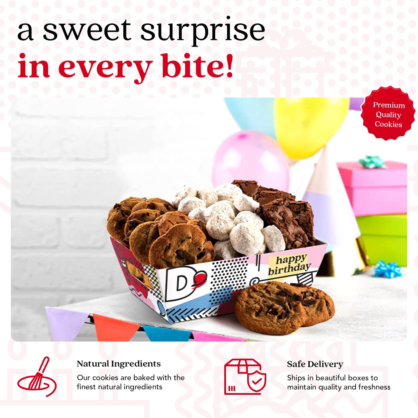 Davids Cookies Happy Birthday Cookies Gift Basket - Deliciously Flavored Assorted Cookies in a Lovely Gift Crate - Gourmet Choco