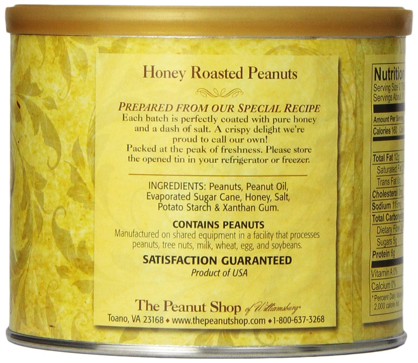 The Peanut Shop Of Williamsburg Peanuts, Honey Roasted, 11 Ounce