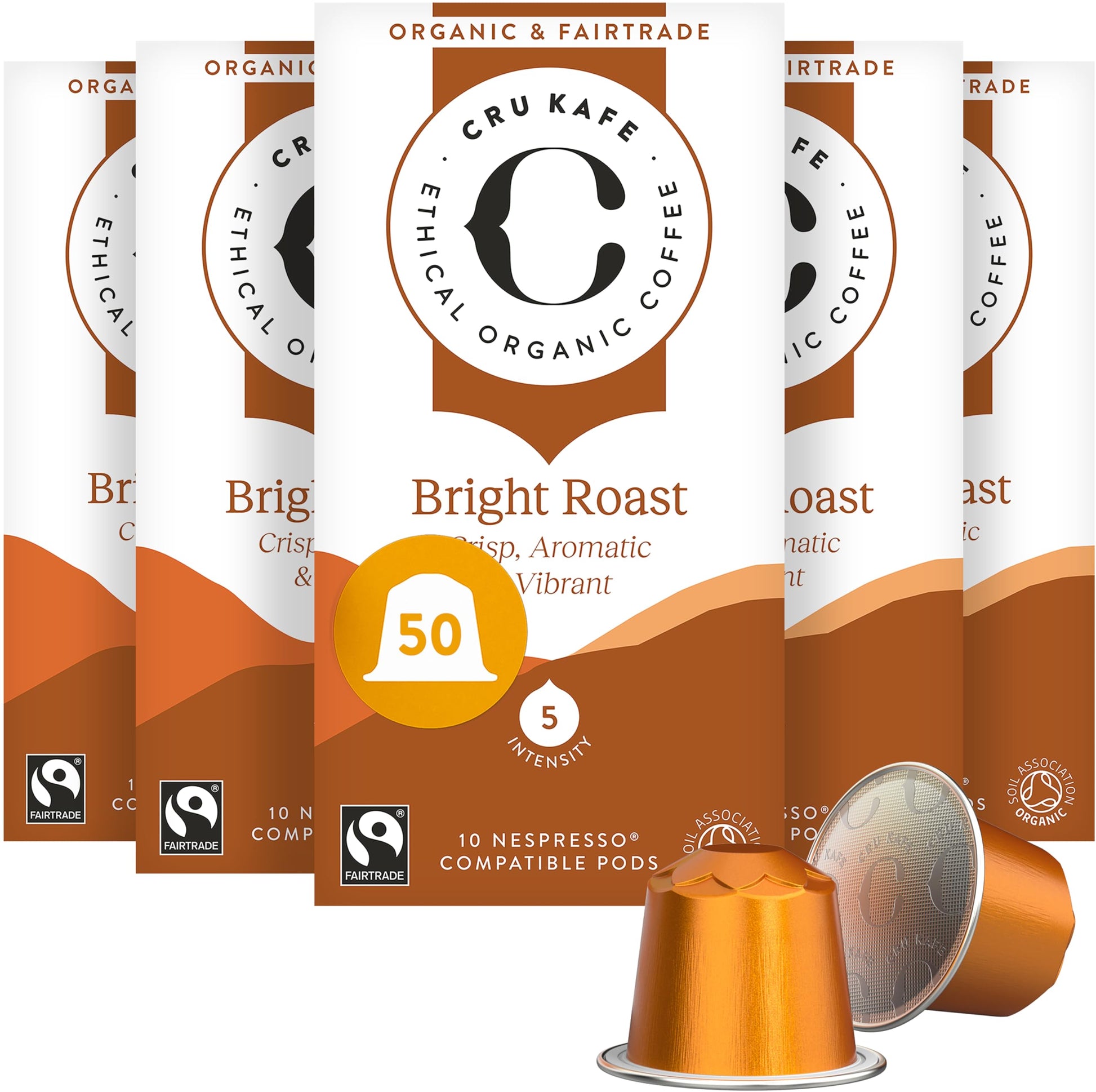 Cru Kafe Bright Roast Usda Organic Espresso Coffee Units (50 Pods) Fairtrade Coffee Pods Compatible With Nespresso Oriflavor Blendal Line And Pixie Machines