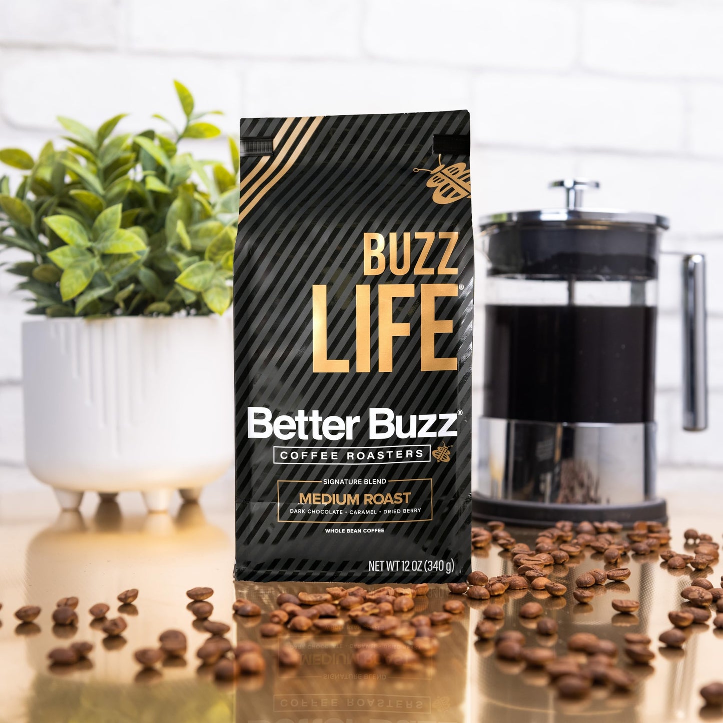 Better Buzz Life Blend (Buzz Life) Whole Bean Coffee Medium Roast, 12 Ounce (Pack Of 1), Small Batch Roasted Arabica Coffee Bean