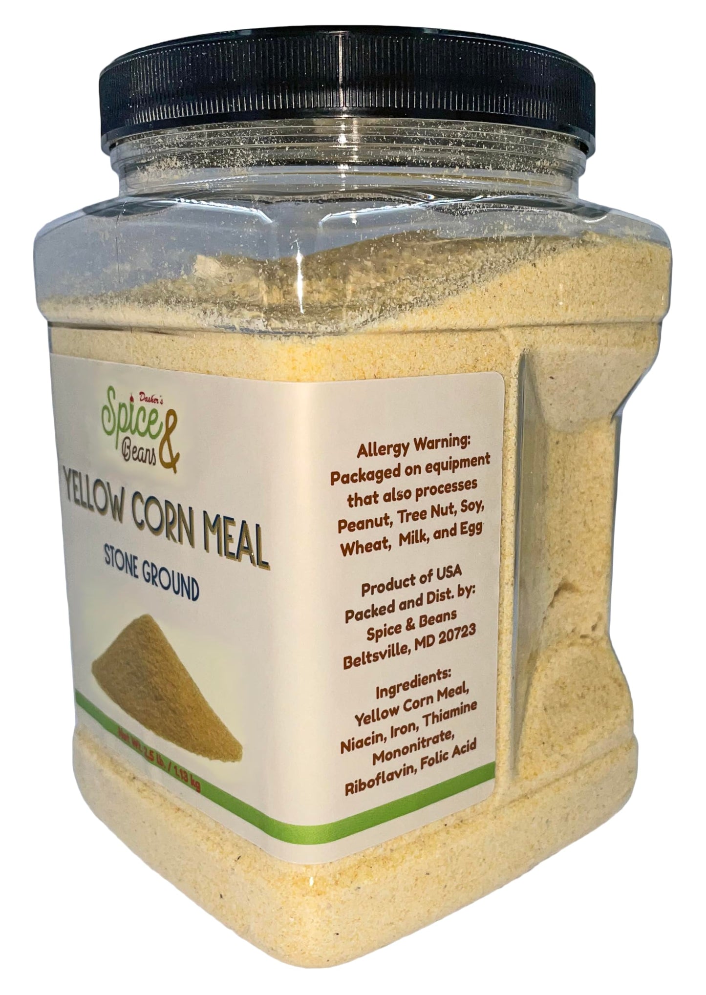 Stone Ground Yellow Corn Meal | Enriched | By Dasher'S Spice & Beans | 2.5 Lb. Cannister