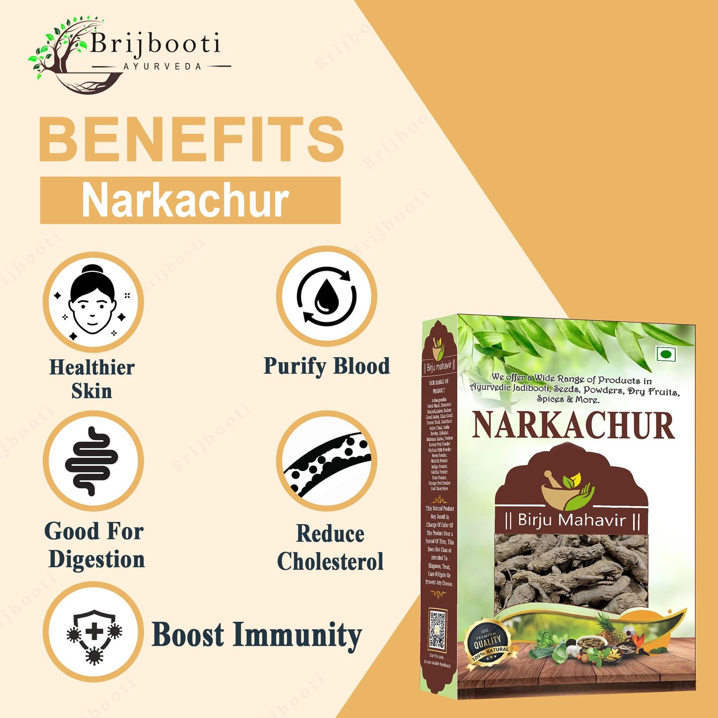 Birju Mahavir Narkachur - Kali Haldi - Nar Kachur - Narkchaur - Curcuma Zerumbet - Zedoary Root - Black Turmeric 400 Gr