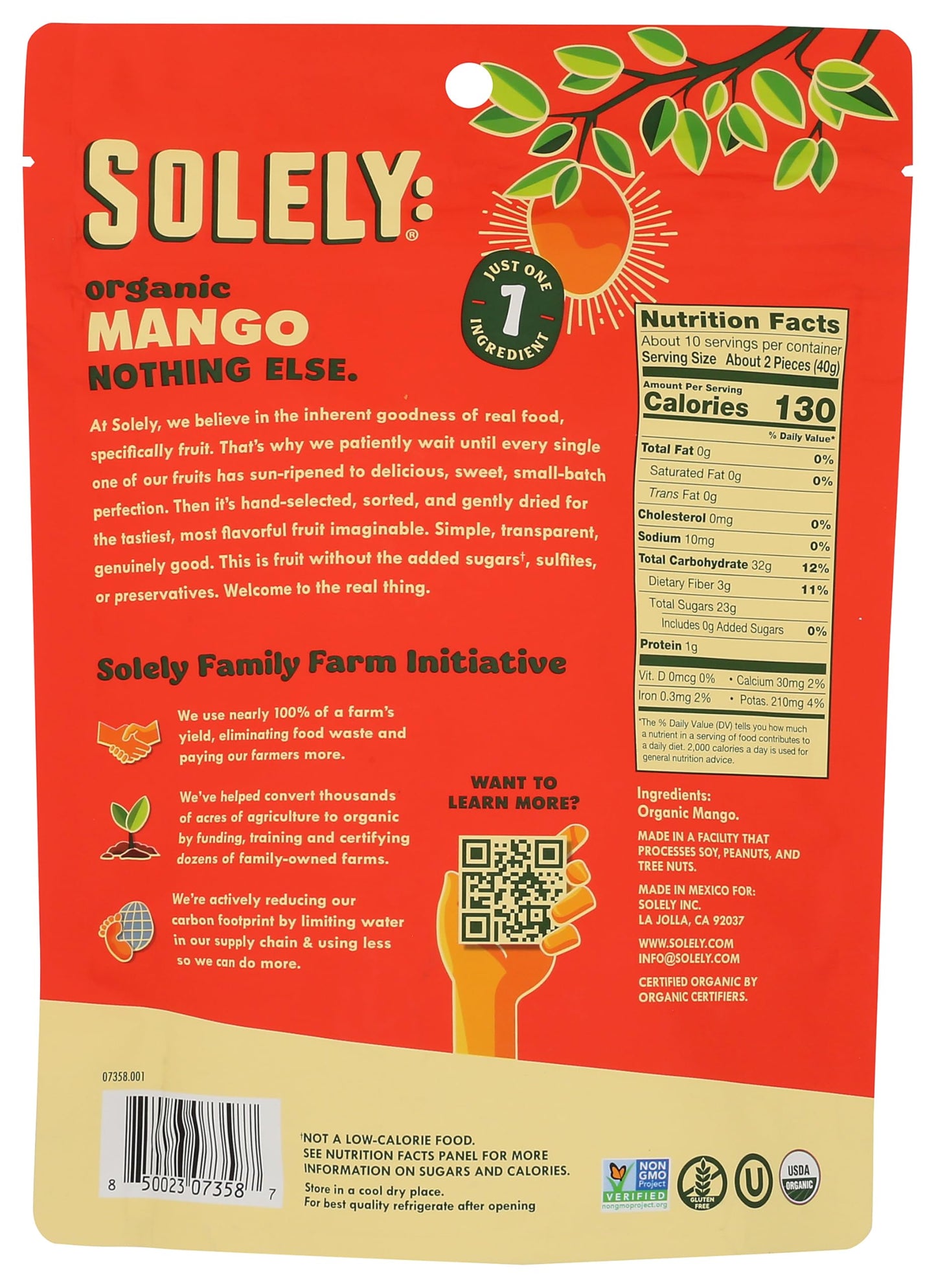 SOLELY Organic Dried Mango Halves Value Size, 14 OZ