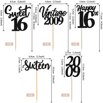 30Pcs Happy 16Th Birthday Cupcake Toppers Cheers To 16 Vintage 2009 Cupcake Picks Hello 16 Sixteen 16Th Birthday Decorations For