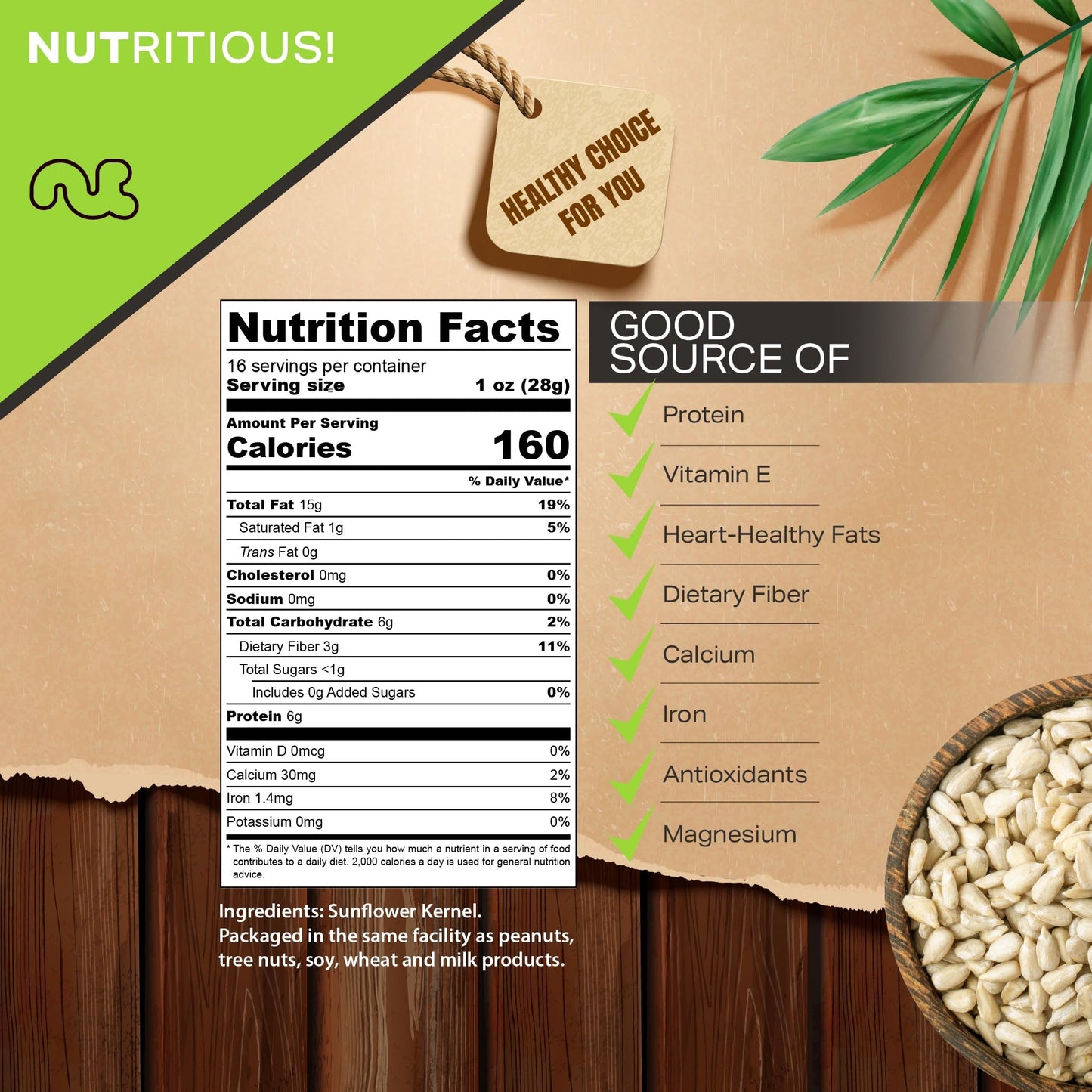 Nut Cravings - Raw Sunflower Seeds Kernels To Eat, Unsalted, Shelled Hulled, (80Oz - 5 Lb) Bulk Nuts Packed Fresh In Resealable