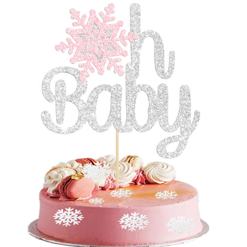 Gyufise 1 Pack Oh Baby Snowflake Cake Topper Winter Baby Shower Boy Girl Silver Pink Glittery Decorations For Wonderland Christm