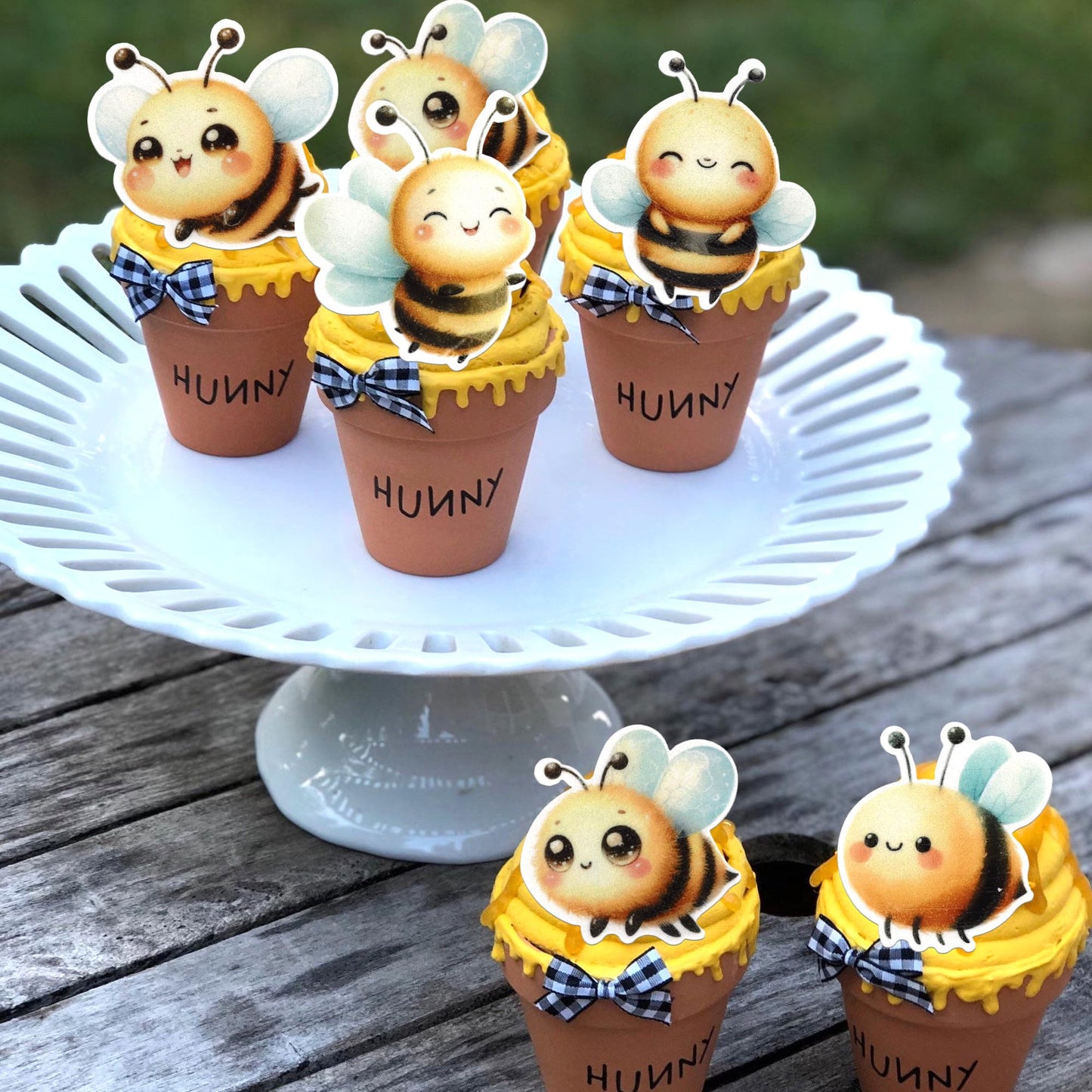 60 Pcs Edible Bumble Bee Cupcake Toppers Waper Paper Honey Bee Party Cake Decorations Edible Oh Babee Cupcake Picks For Bee Them