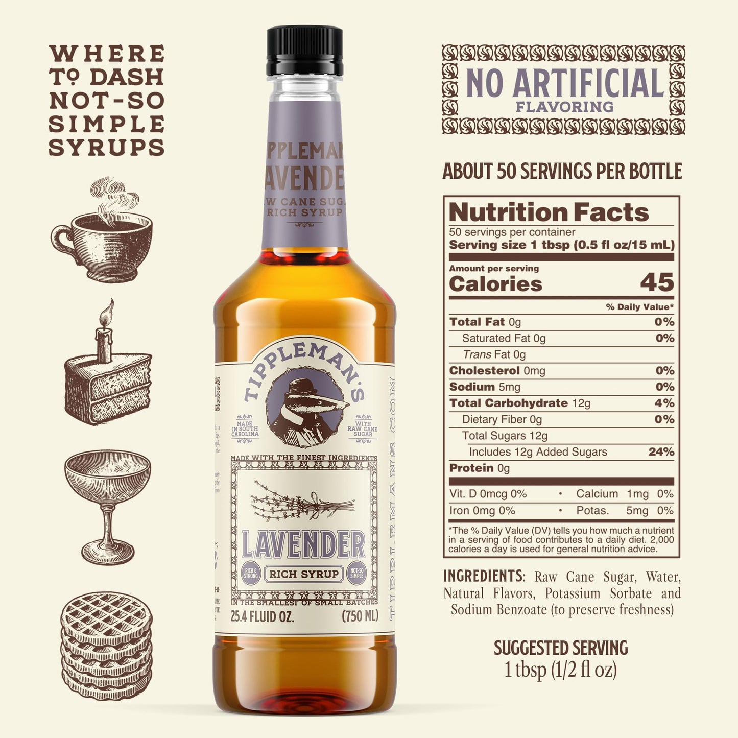 Tipplemans Lavender Coffee Syrup - 25.4 Fl Oz - For Hot or Iced Drinks, Lattes, Teas, and Baking
