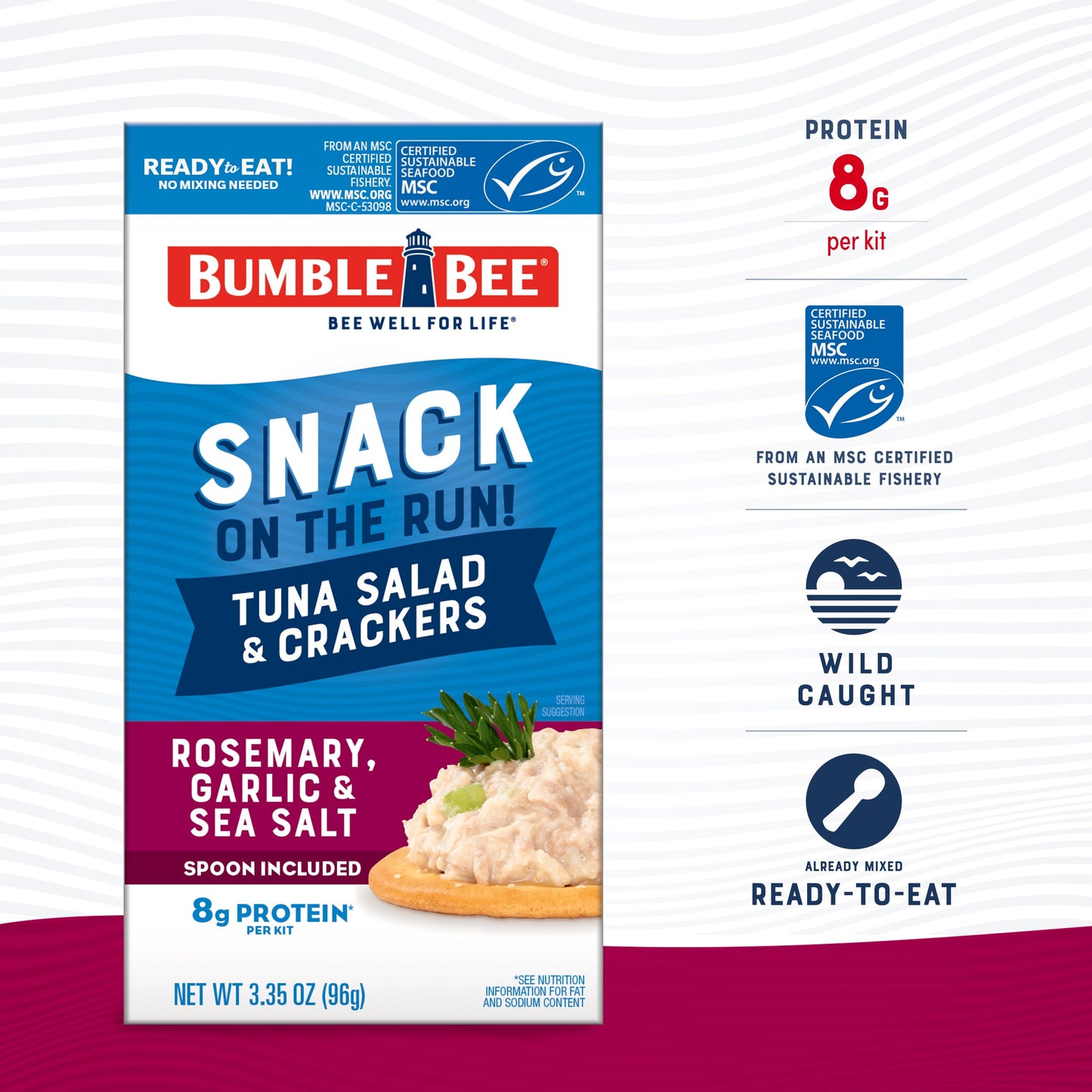 Bumble Bee Snack On The Run Rosemary, Garlic & Sea Salt Tuna Salad With Crackers Kit, High Protein Snack Food, Canned Tuna, Healthy Snacks For Adults, 3.35 Ounce (Pack Of 1)