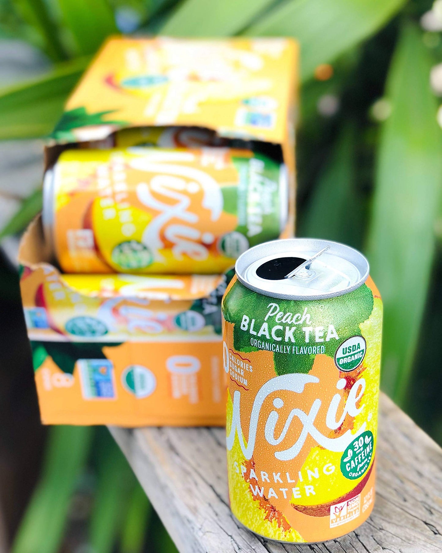 Nixie Sparkling Water, Peach Black Tea, Organic, Non-GMO, 12 fl oz cans, 24 pack, Lightly Caffeinated, 0 Calories, 0 Sugar