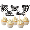 30Pcs Happy 90Th Birthday Cupcake Toppers Glitter Awesome Since 1933 Ninety 90 Fabulous Vintage 1933 Cupcake Picks For 90Th Birt