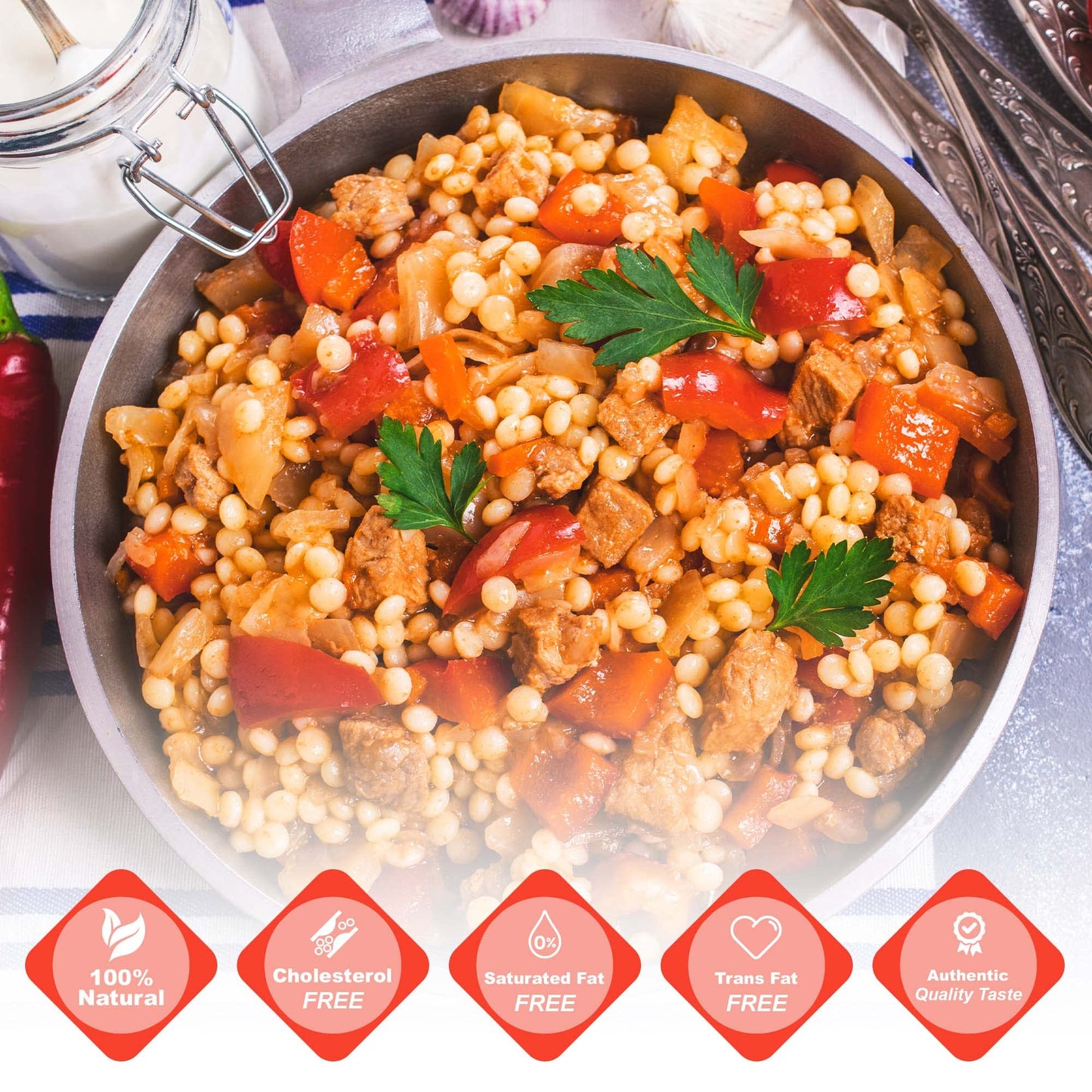 Barons Israeli Whole Wheat Couscous Toasted Pasta | 100% Natural Pearled Noodles for Soups, Side Dishes & More | Cooks in 10 Min