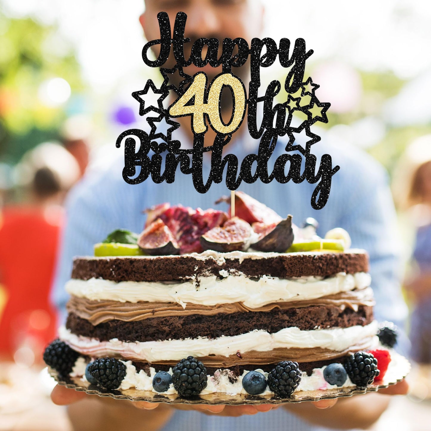 Gyufise 1Pc Happy 40Th Birthday Cake Topper Black Gold Glitter Cheers To 40 Years Birthday Cake Pick 40 Fabulous Cake Decoration