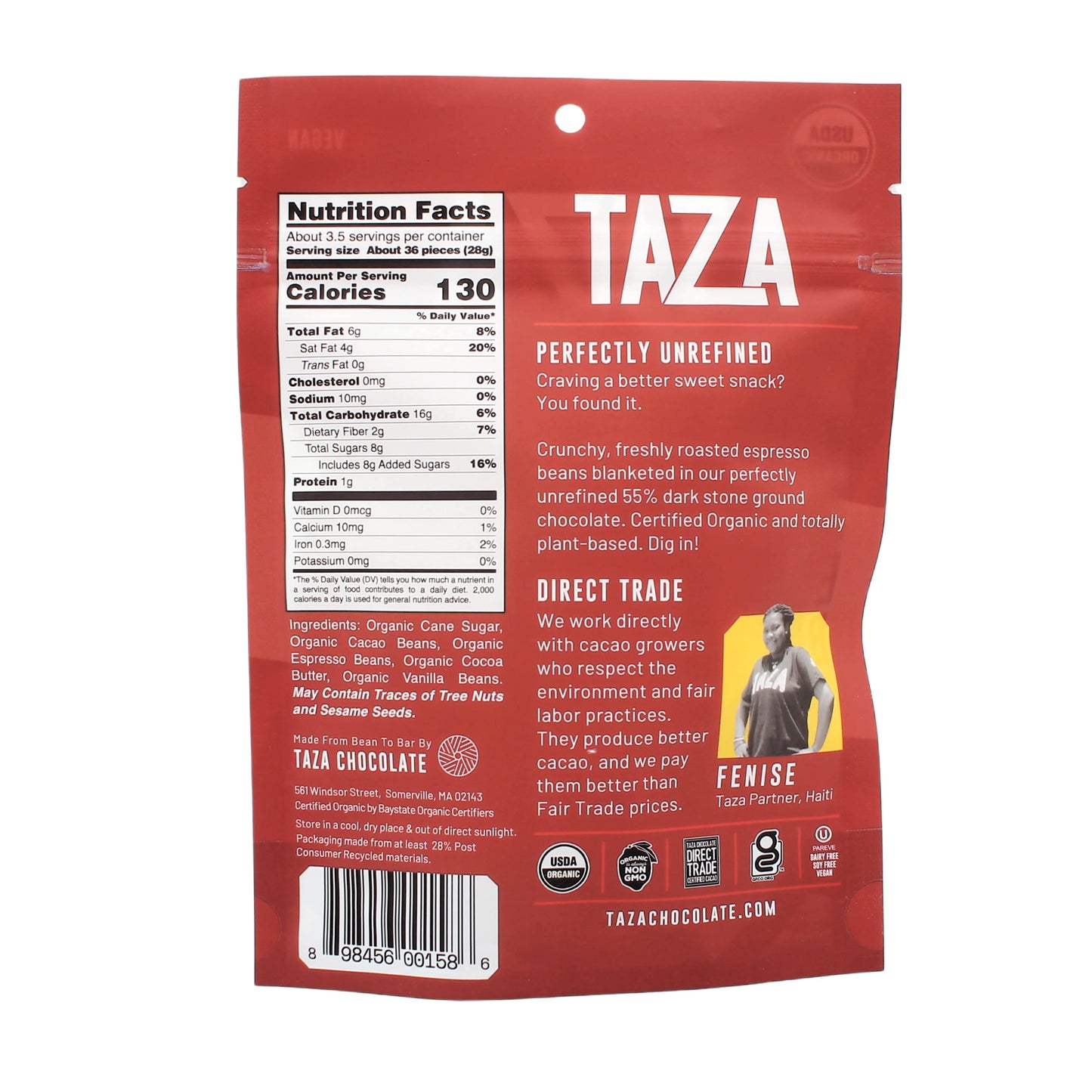 Taza Chocolate Organic Chocolate Covered Espresso Beans, 55% Dark, 3.5 Ounce (Pack of 12), Vegan, Chocolate Candy
