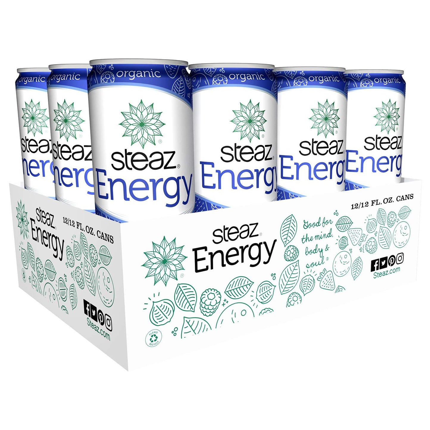 Steaz Organic Energy Drink, Berry, 12 Fl Oz (Pack Of 12), 144 Fl Oz