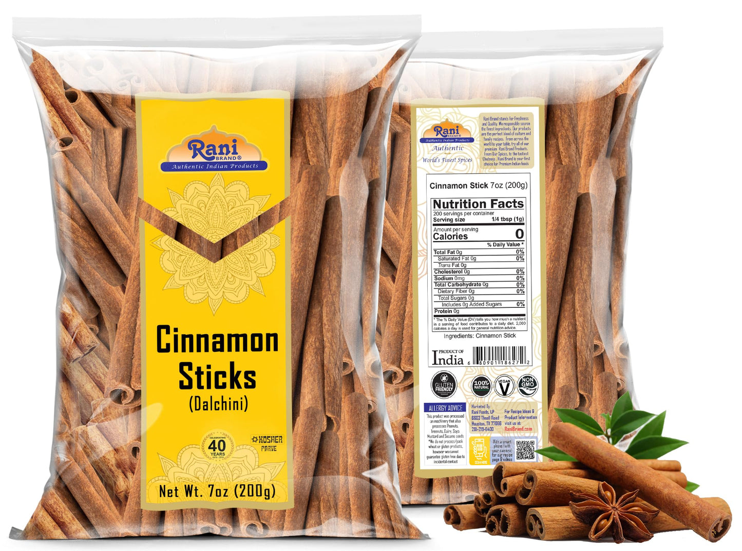 Rani Cinnamon Sticks 7Oz (200G) ~ 22-26 Sticks 3 Inches In Length Cassia Round ~ All Natural | Vegan | No Colors | Gluten Friendly | Non-Gmo