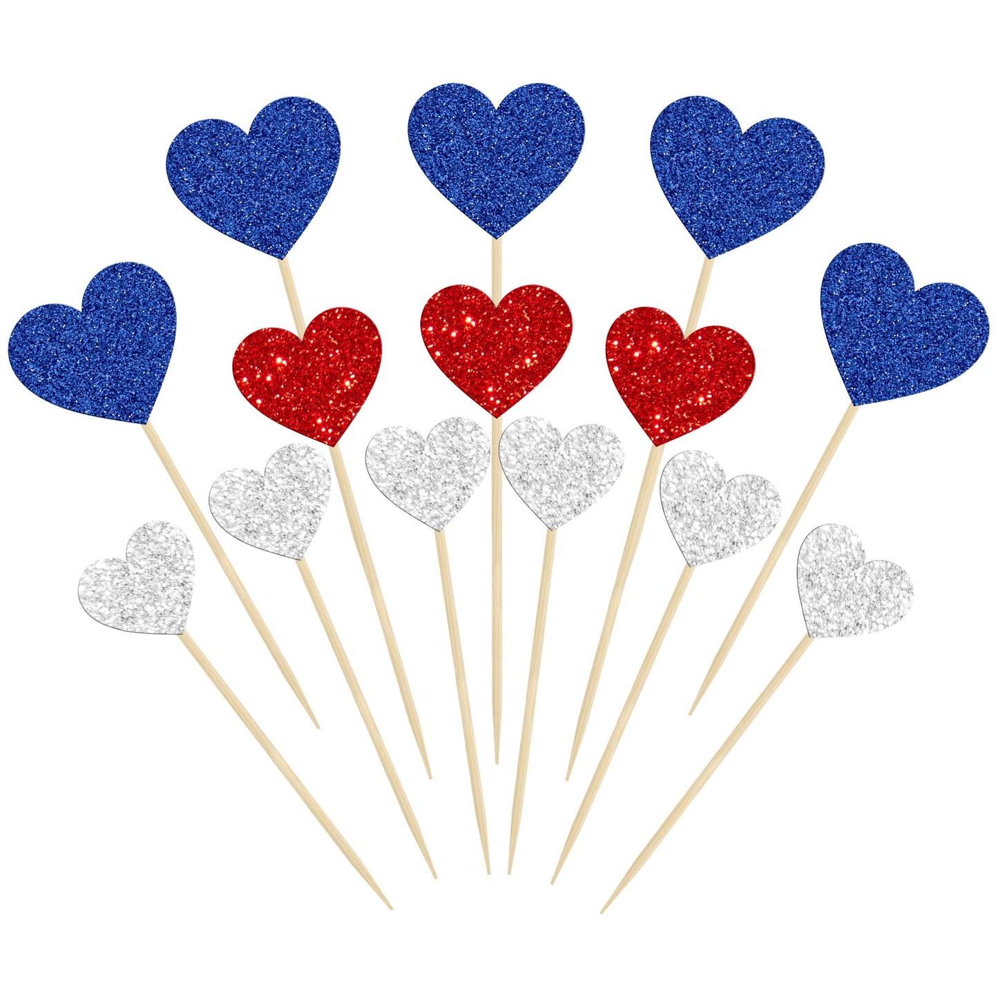 Gyufise 30Pcs Heart Cupcake Toppers Glitter Independence Day Cupcake Picks Valentine's Day Cake Decorations for Wedding Engageme