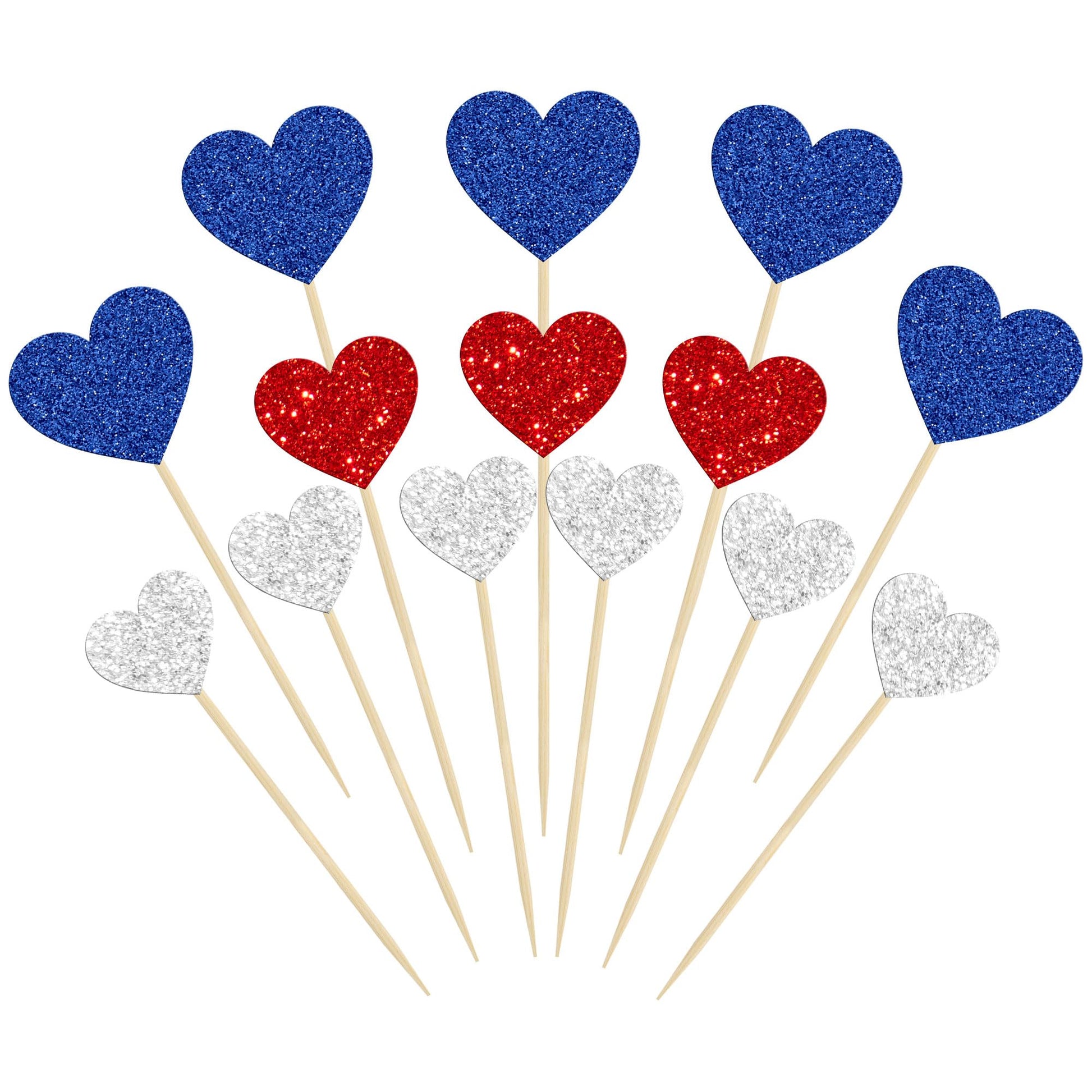 Gyufise 30Pcs Heart Cupcake Toppers Glitter Independence Day Cupcake Picks Valentine's Day Cake Decorations for Wedding Engageme
