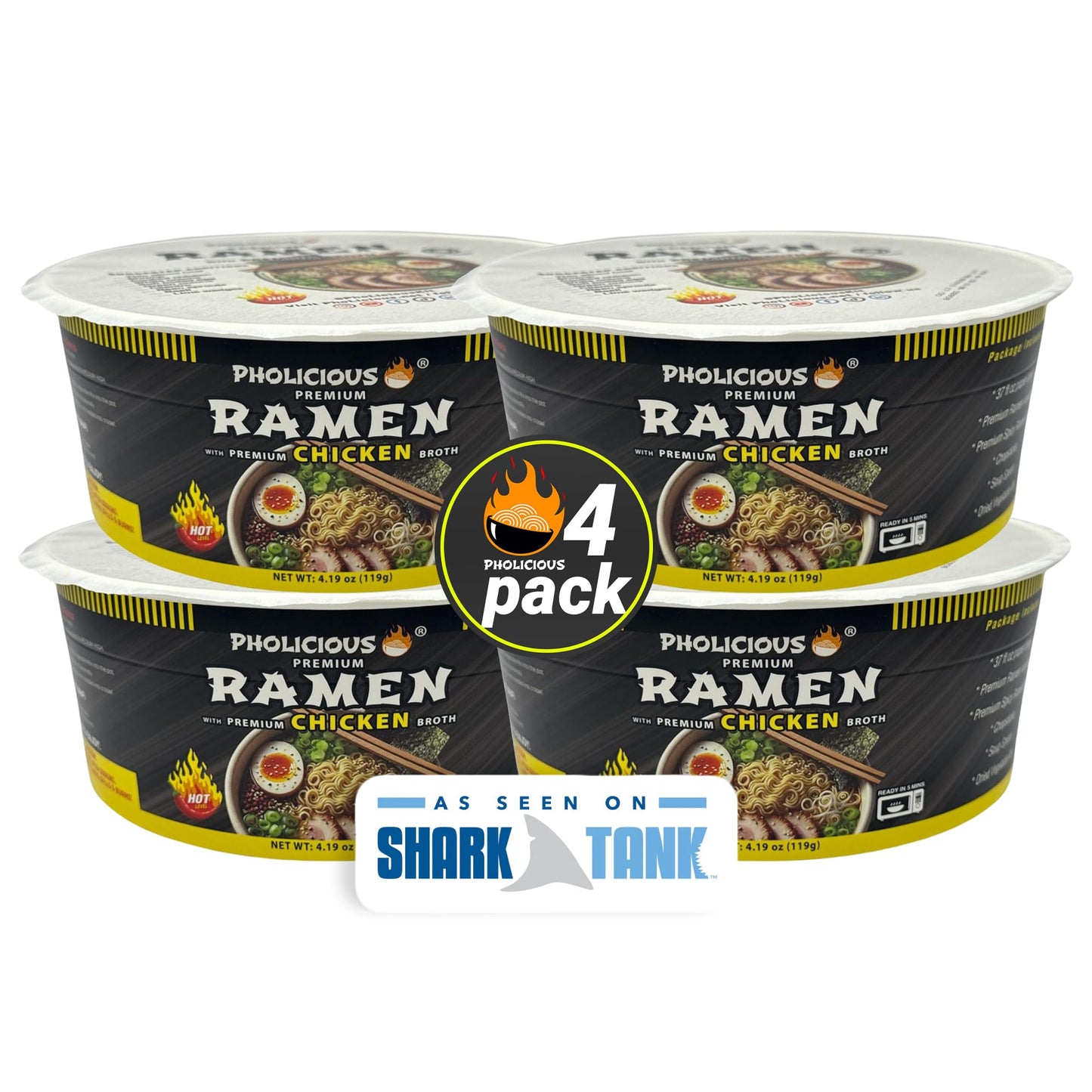 Pholicious All New Spicy Chicken Ramen Noodles - Premium Instant Ramen Bowl With Real Broth Mix With Spices, Asian Food, Microwa