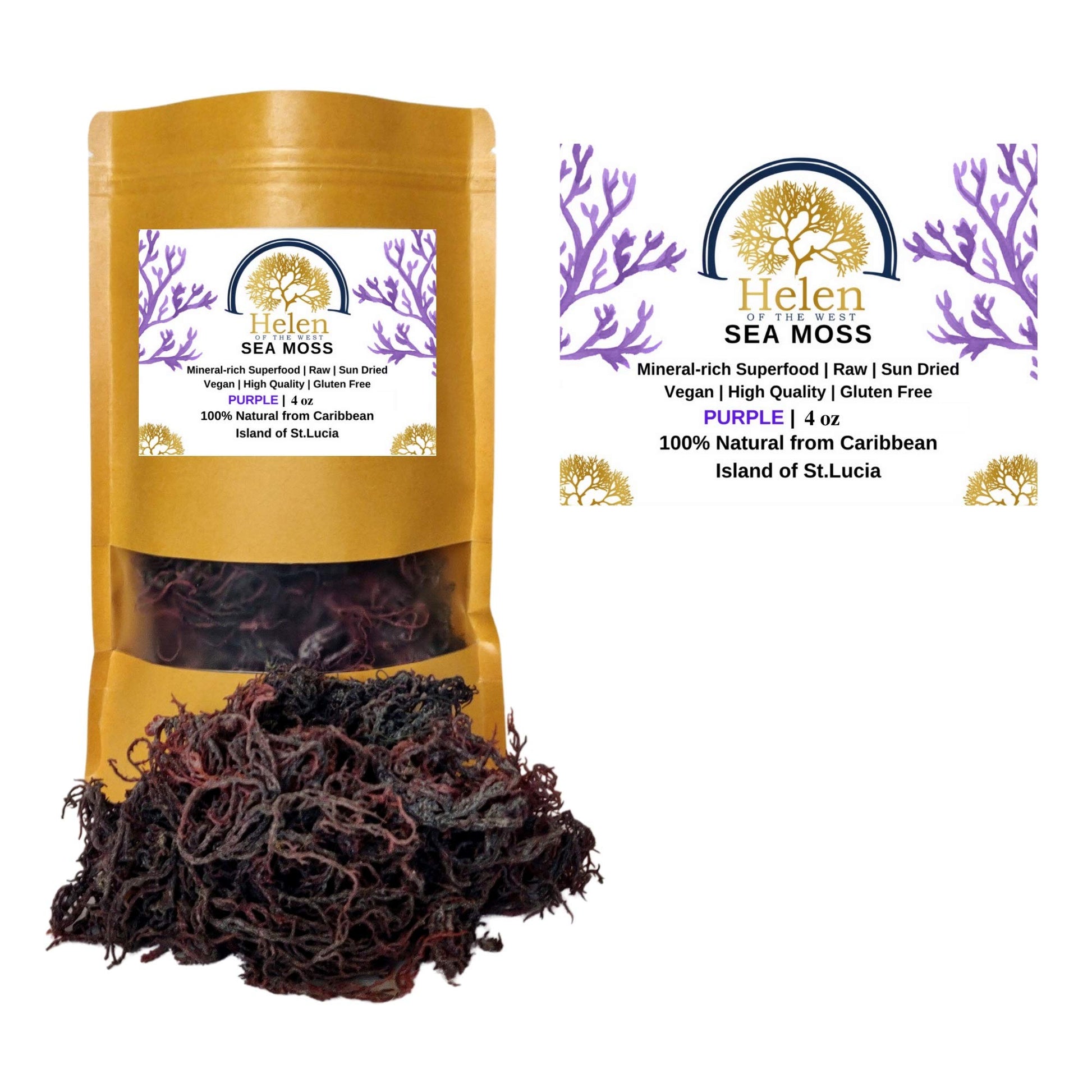 Helen of the West Wildcrafted Sea Moss - 100% Natural Irish Moss, 4oz, Purple, No Preservatives, Mineral-Rich Superfood