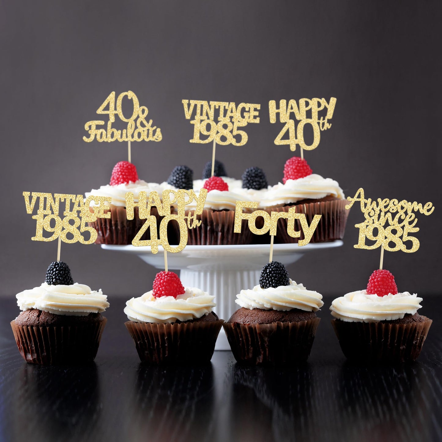 Gyufise 30Pcs Gold Glitter 40Th Birthday Cupcake Toppers Vintage 1983 Awesome Since 1983 40 Fabulous Cupcake Picks 40Th Birthday