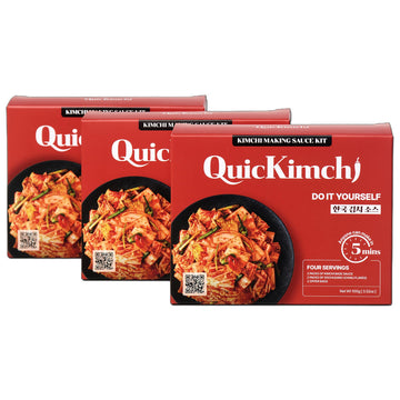 Quickimchi 3 Pack, All Purpose Korean Kimchi Making Sauce Kit, 5-Minute Prep, Total 12 Servings, Base Liquid Sauce And Chili Flakes(Gochugaru)