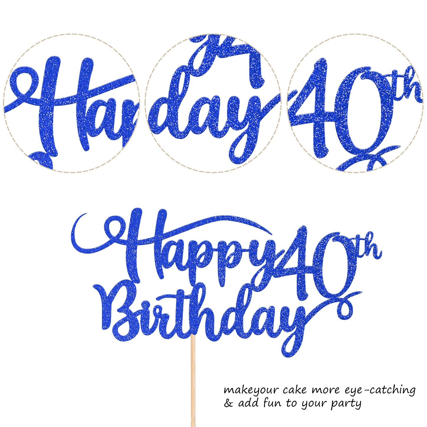 Rssta i Happy 40th Birthday Cake Topper, Glitter Number 40, Paper Decoration, Deep Blue, Model XM223
