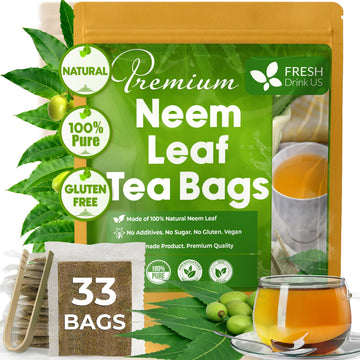 Freshdrinkus, Enhanced 33 Neem Leaf Tea Bags, 100% Natural And Pure From Neem Leaves. Herbal Tea. No Sugar, No Caffeine, No Gluten, Vegan.