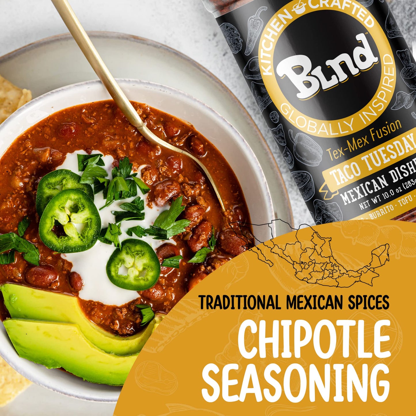 Kitchen Crafted - BLND Taco Tuesday, Gluten Free Taco Seasoning Mix, Herbs, Spices & Seasonings for Cooking Taco Meat, Enchilada