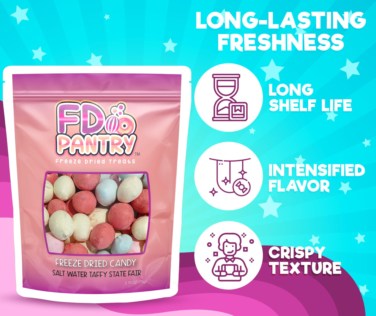 Freeze Dried Candy - Freeze Dried Salt Water Taffy Treats (State Fair Mix 2.75 Oz)